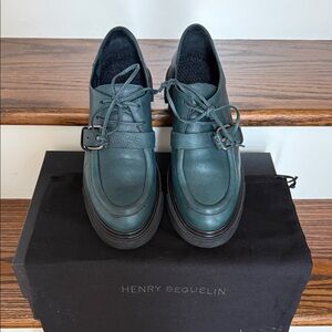 Henry Beguelin Women’s Forest Green Leather Slip-On Loafers